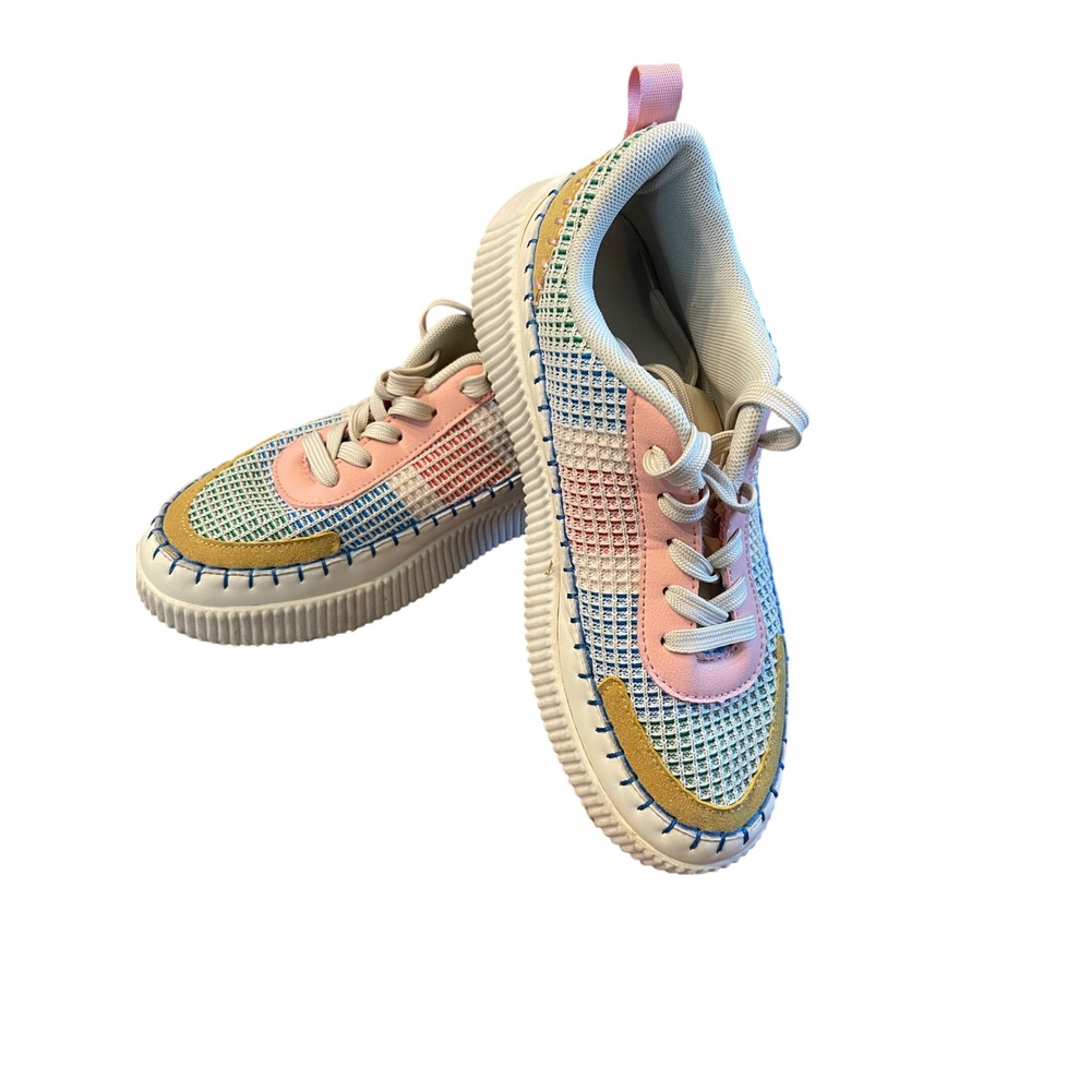 Multi-Color Woven Platform Sneakers Blanket Stitch Boutique Shoes 8.5